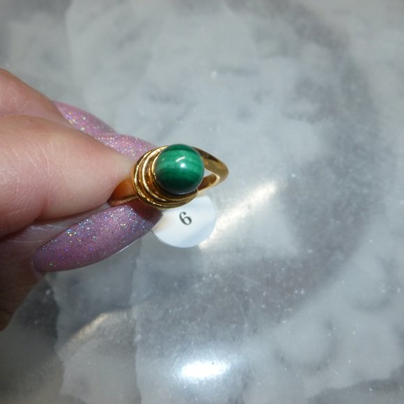 18k Yellow Gold EP Malachite Dolphin Ore Ring - Picture 5 of 11